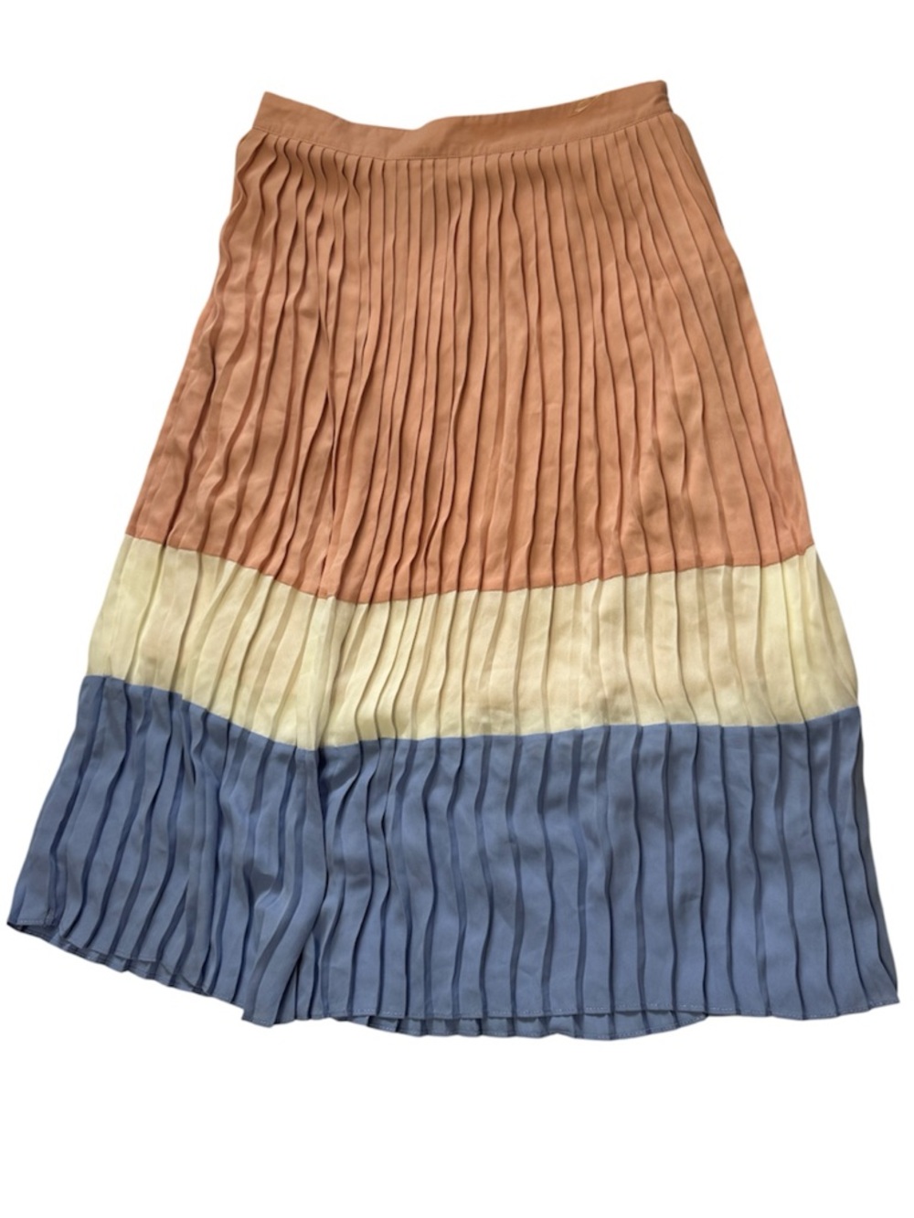 Miami Colorblock Pleated Midi Skirt in Peach, Cream & Dusty Blue Medium